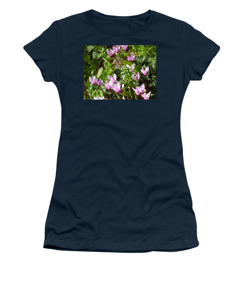 Cyclamen In Spring Women's T-Shirt featuring the painting Cyclamen in Spring by Esther Newman-Cohen