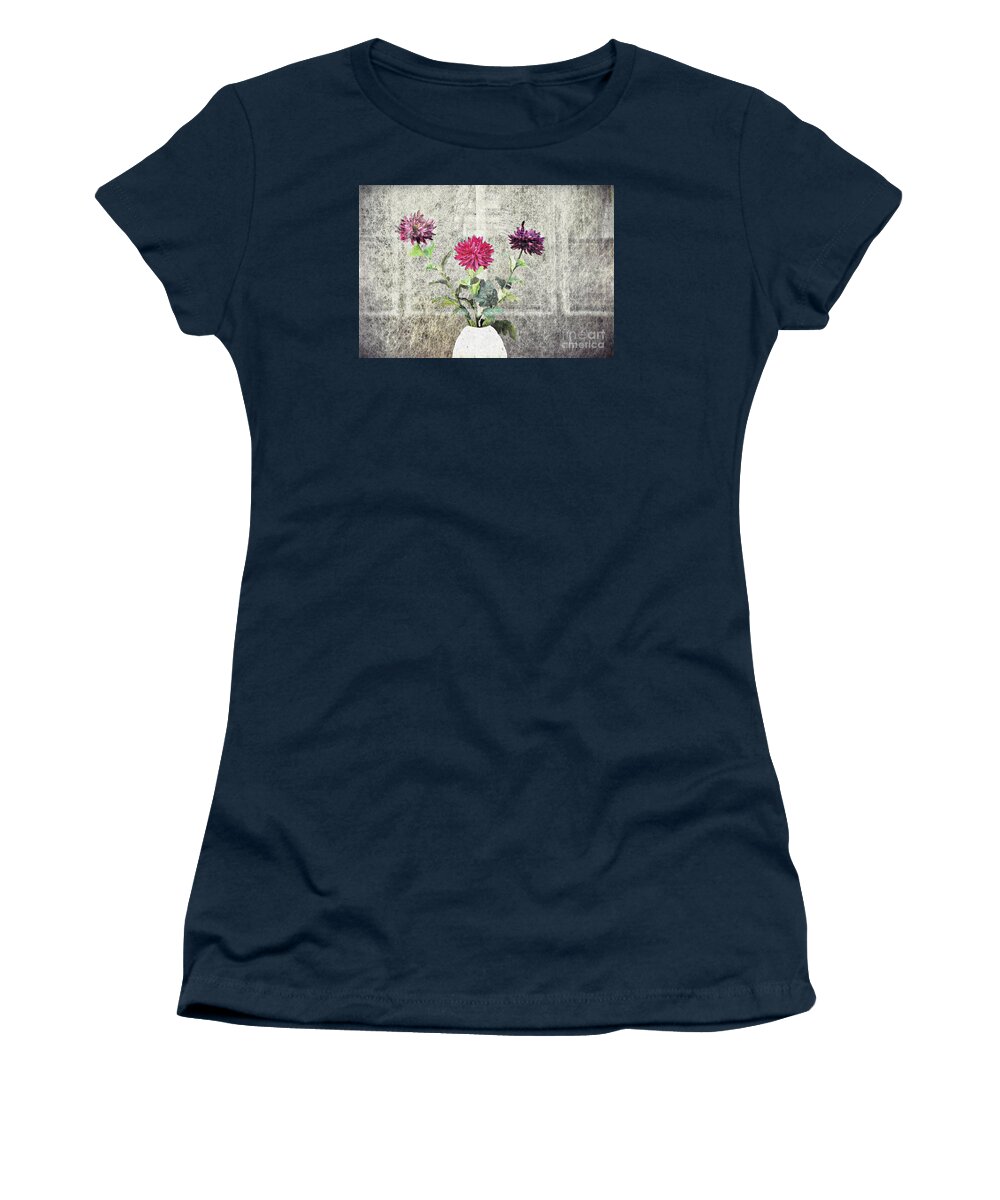 Dahlia Women's T-Shirt featuring the digital art Dahlias in the Window 2 by Sarah Loft
