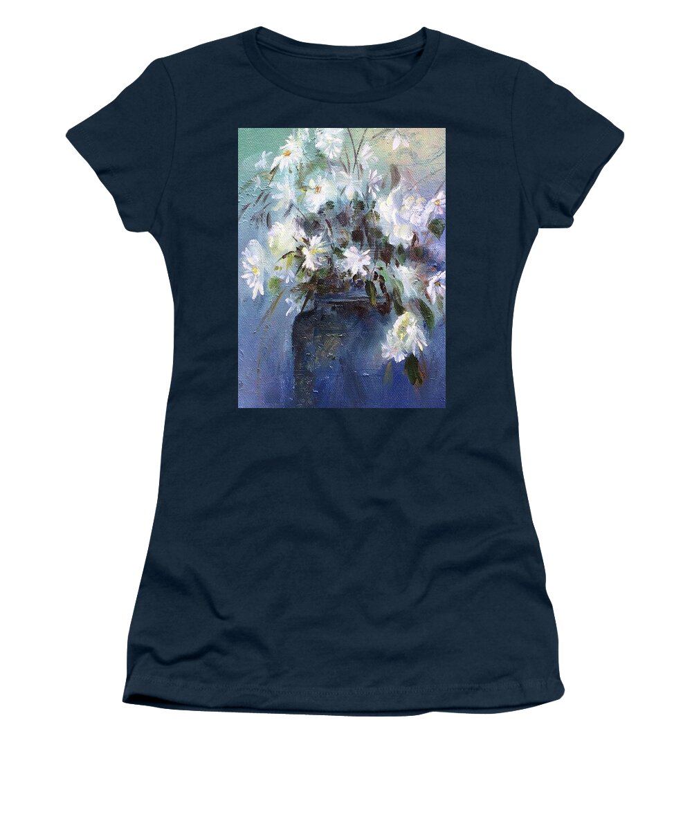 Daisies Women's T-Shirt featuring the painting Serenity Daisies in a Vase 2018 by Lizzy Forrester