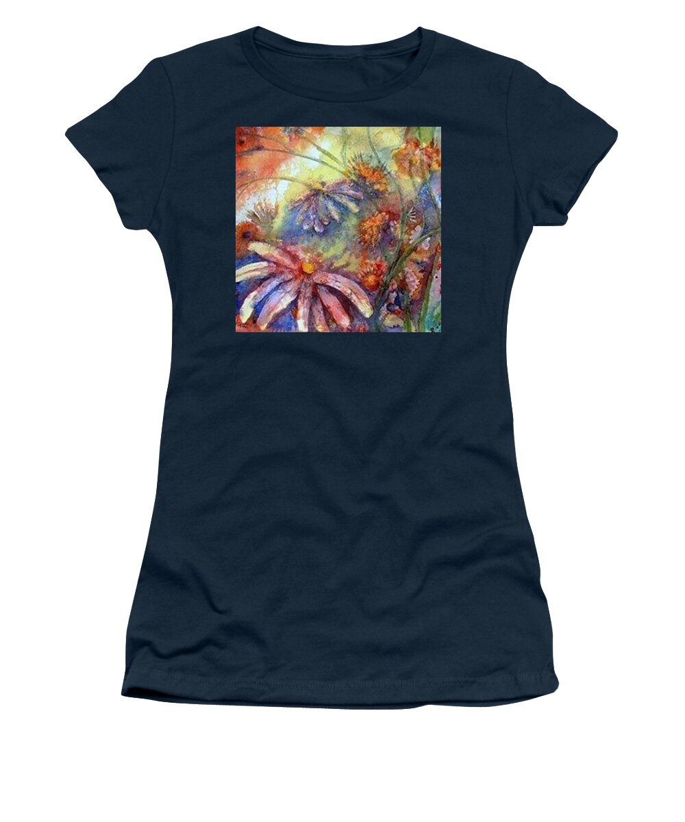 Watercolor Women's T-Shirt featuring the painting Daisy Blues by Renate Wesley
