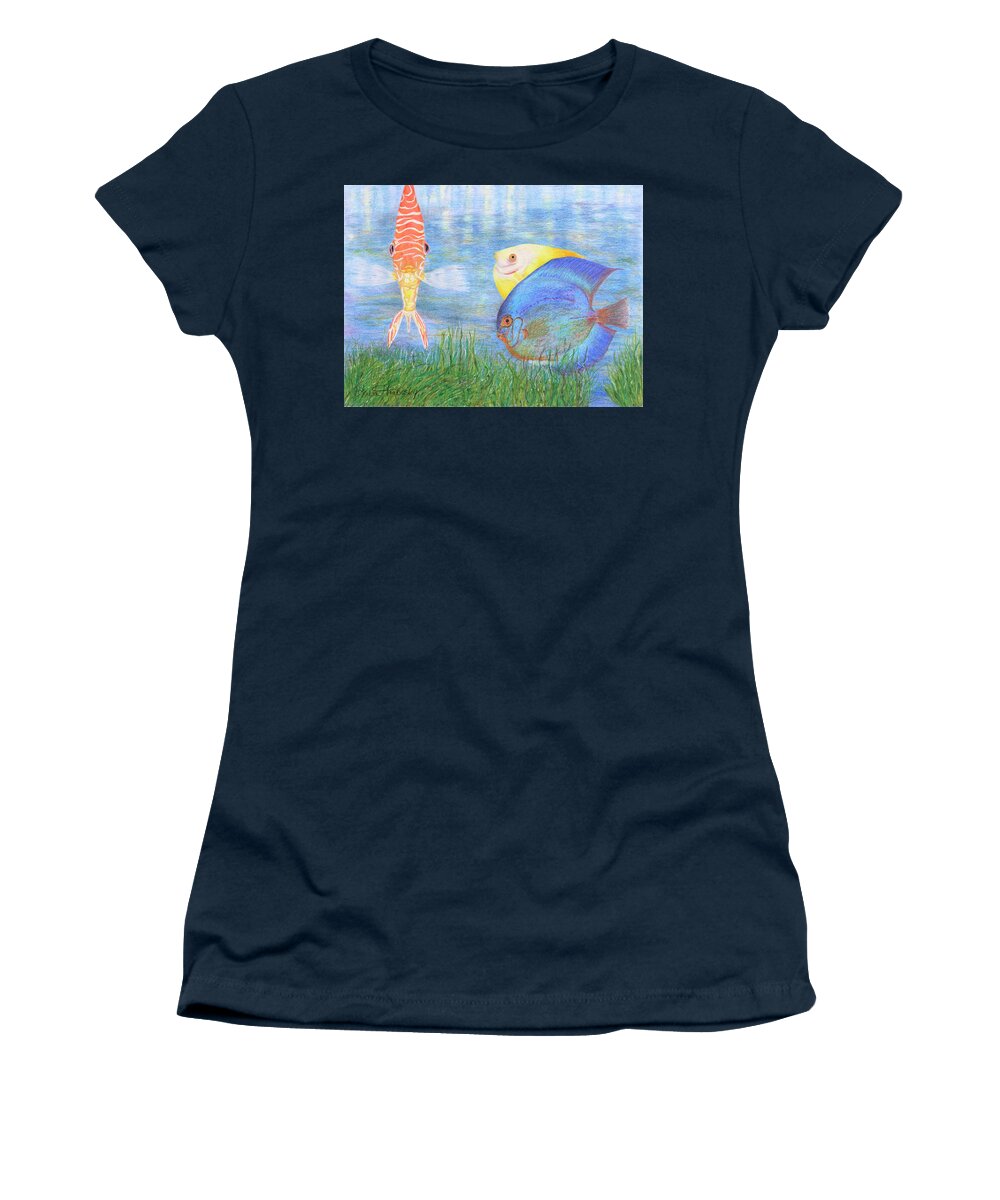 Colored Pencil Women's T-Shirt featuring the drawing Dancing Discus by Diana Hrabosky