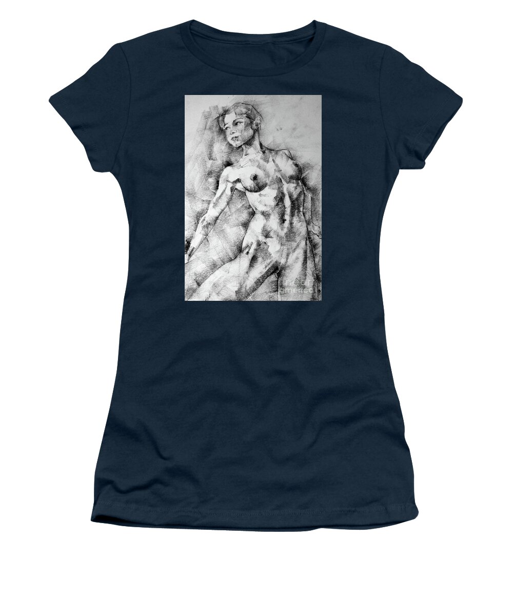 Drawing Women's T-Shirt featuring the drawing Dancing girl drawing by Dimitar Hristov