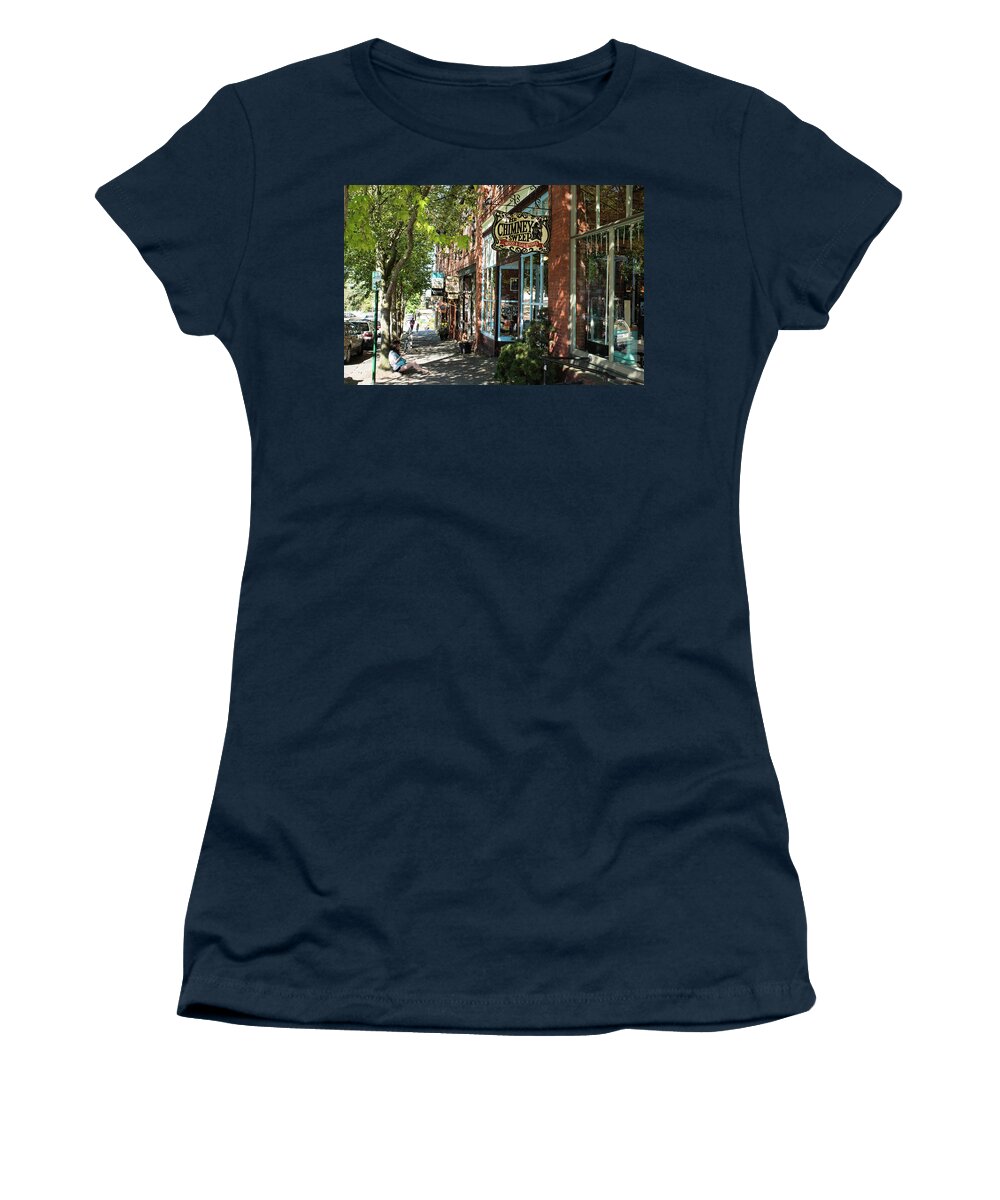 Dappled Sidewalk On Harris Street Women's T-Shirt featuring the photograph Dappled Sidewalk on Harris Street by Tom Cochran