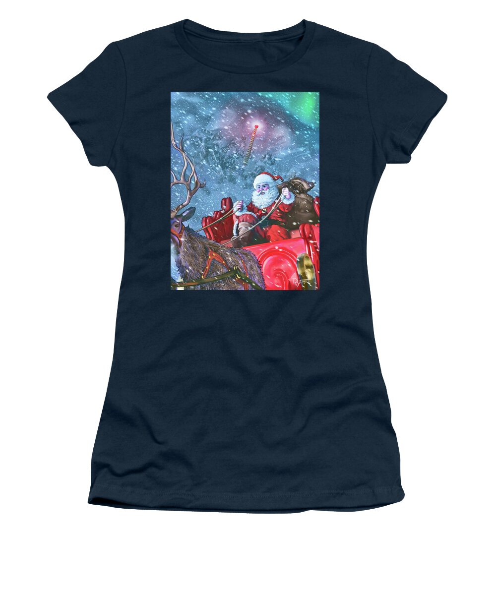 Santa Claus Women's T-Shirt featuring the digital art Dash Away All by David Luebbert