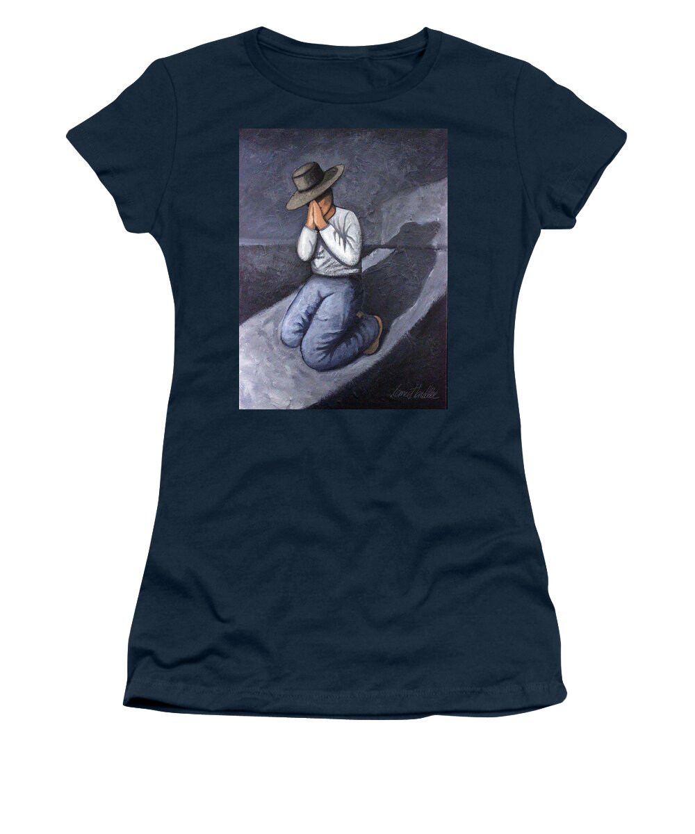 Praying Women's T-Shirt featuring the painting Dear God 3 by Lance Headlee