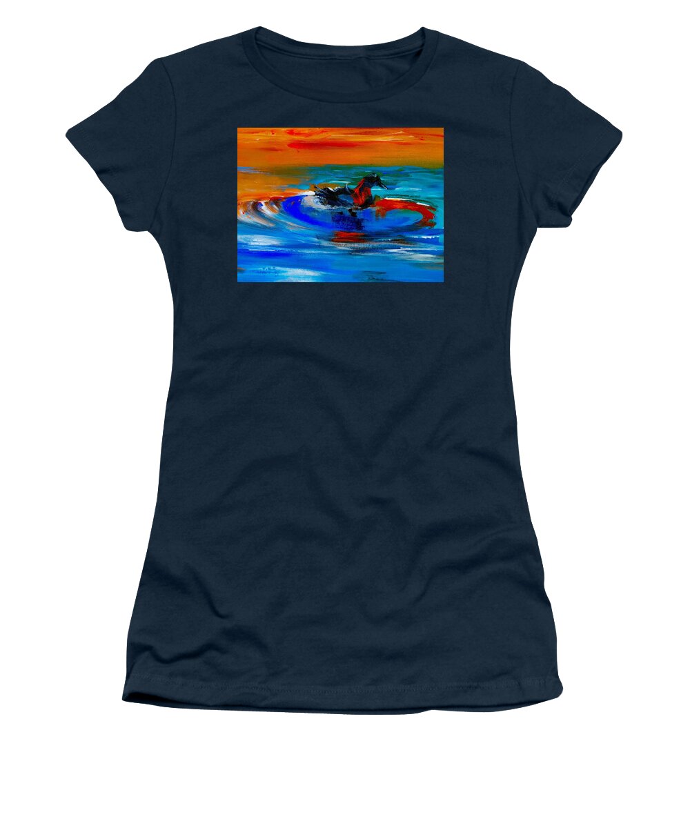 Deep Women's T-Shirt featuring the digital art Deep Blue Painterly Duck by Lisa Kaiser