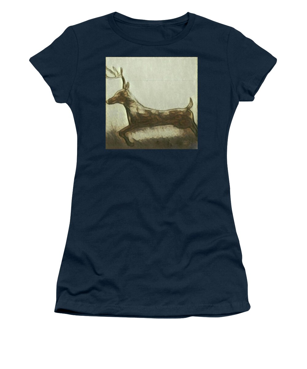 Moving Forward On Your Path. Being Kind And Gentle With Ourselves Women's T-Shirt featuring the painting Deer Energy by Margaret Welsh Willowsilk