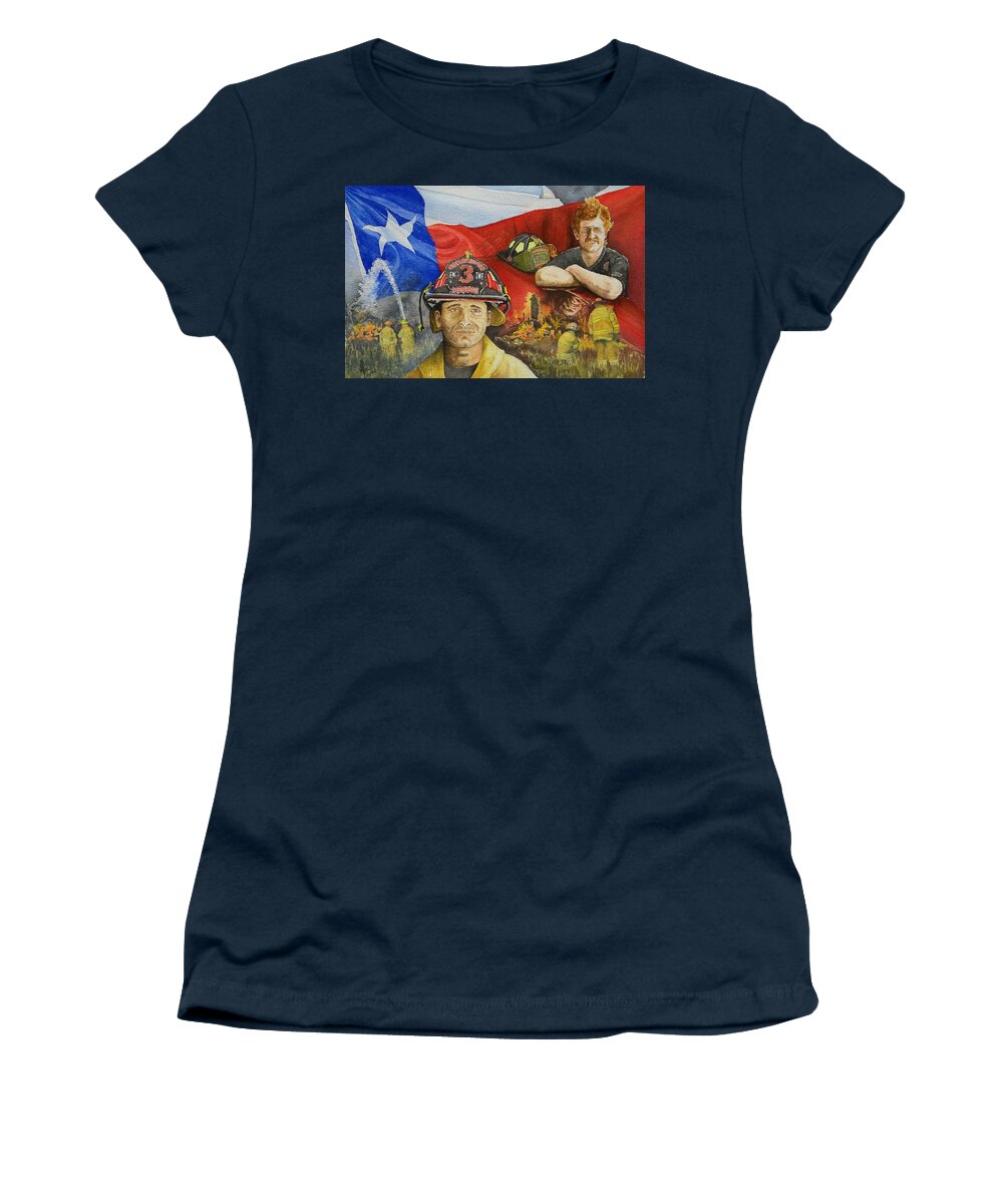 Firemen Women's T-Shirt featuring the painting Defending Texas by Gale Cochran-Smith