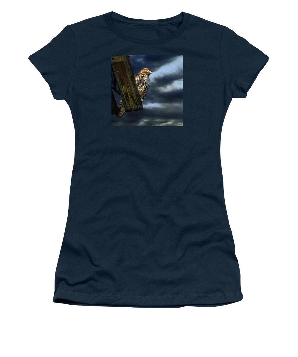 Buteo Women's T-Shirt featuring the photograph Defiance by Belinda Greb