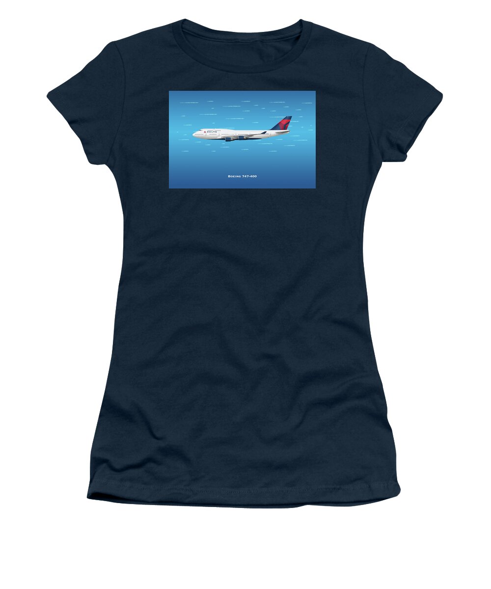 Delta Boeing 747-400 Women's T-Shirt featuring the digital art Delta Boeing 747-400 by Airpower Art