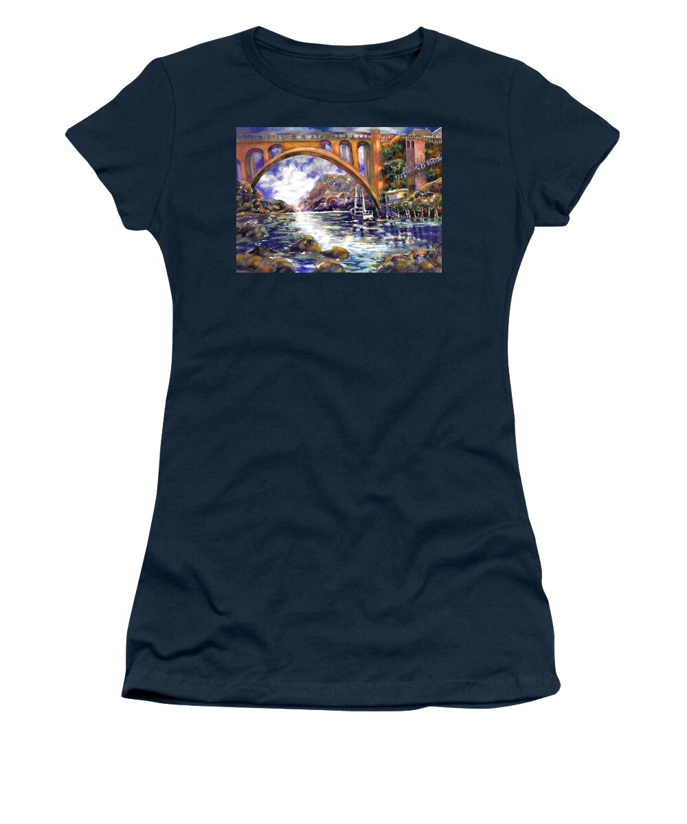 Oregon Coast Scene Women's T-Shirt featuring the painting Depoe Bay Bridge by Ann Nicholson