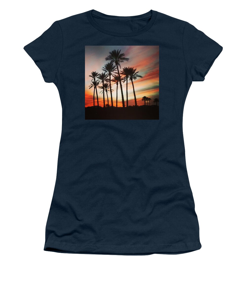 Palm Trees Women's T-Shirt featuring the photograph Desert Palms Sunset by Vic Ritchey