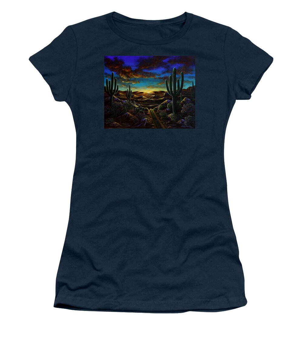 Desert Trail Women's T-Shirt featuring the painting Desert Trail by Lance Headlee