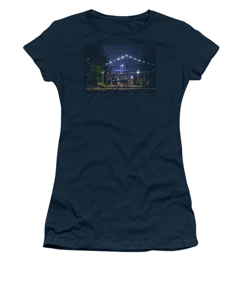 Detroit Women's T-Shirt featuring the photograph Detroit from the rails at night by Jay Smith