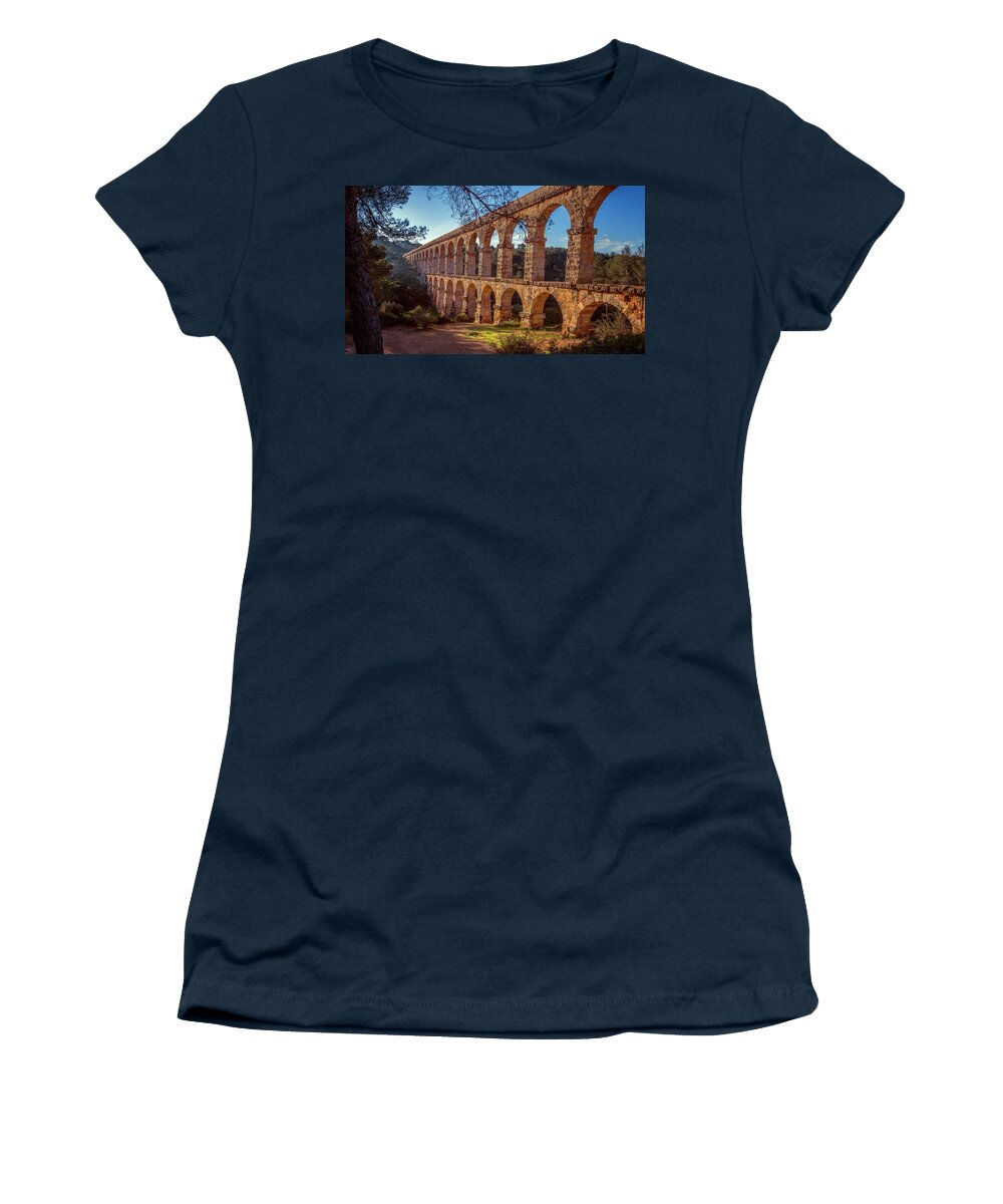 Joan Carroll Women's T-Shirt featuring the photograph Devils Bridge Tarragona Spain by Joan Carroll