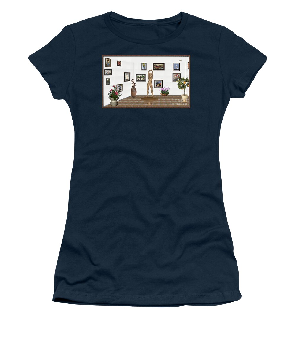 Modern Painting Women's T-Shirt featuring the mixed media digital exhibition _ Statue of a Statue 23 of posing lady by Pemaro