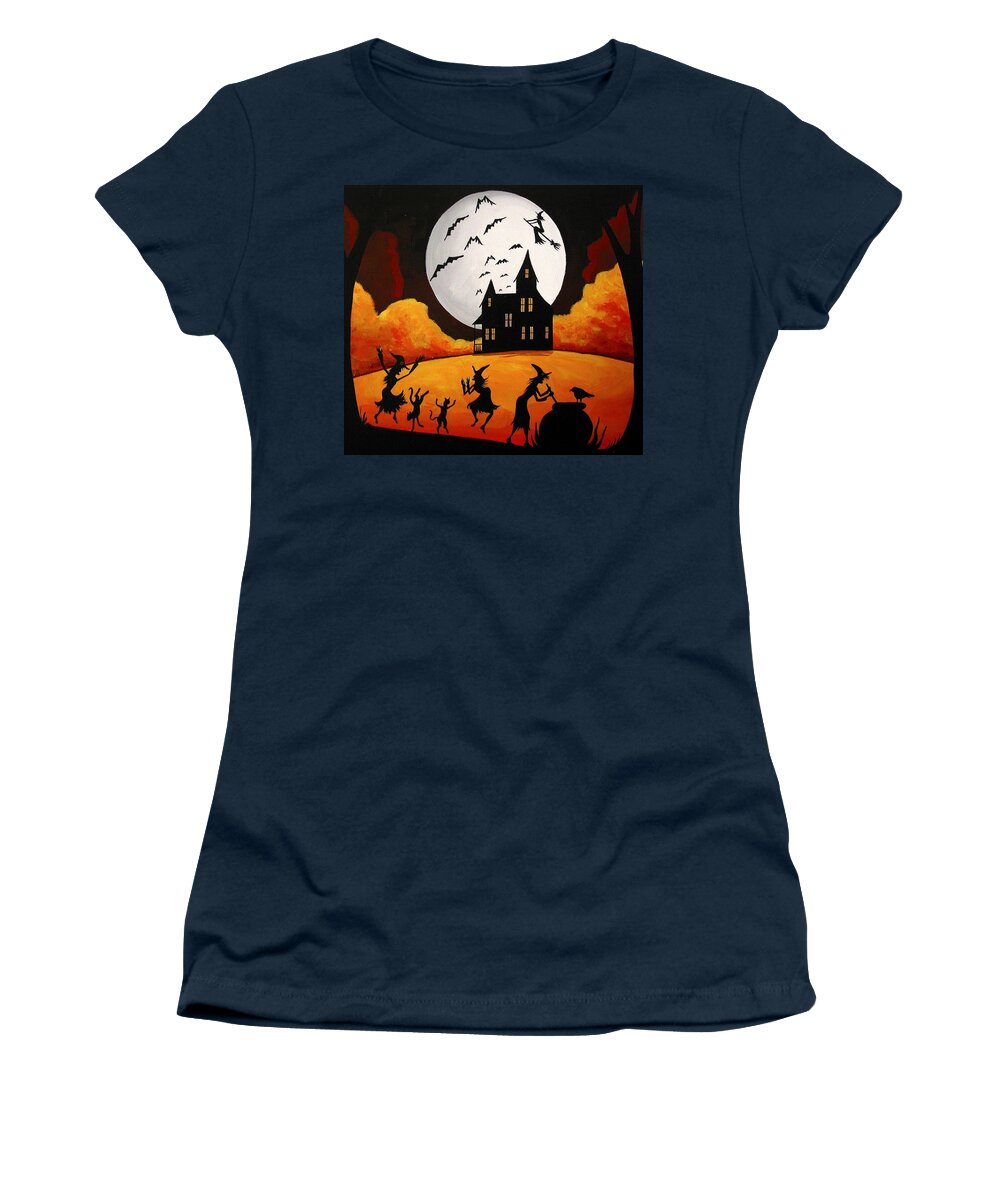 Art Women's T-Shirt featuring the painting Dinner And A Show - Halloween landscape by Debbie Criswell
