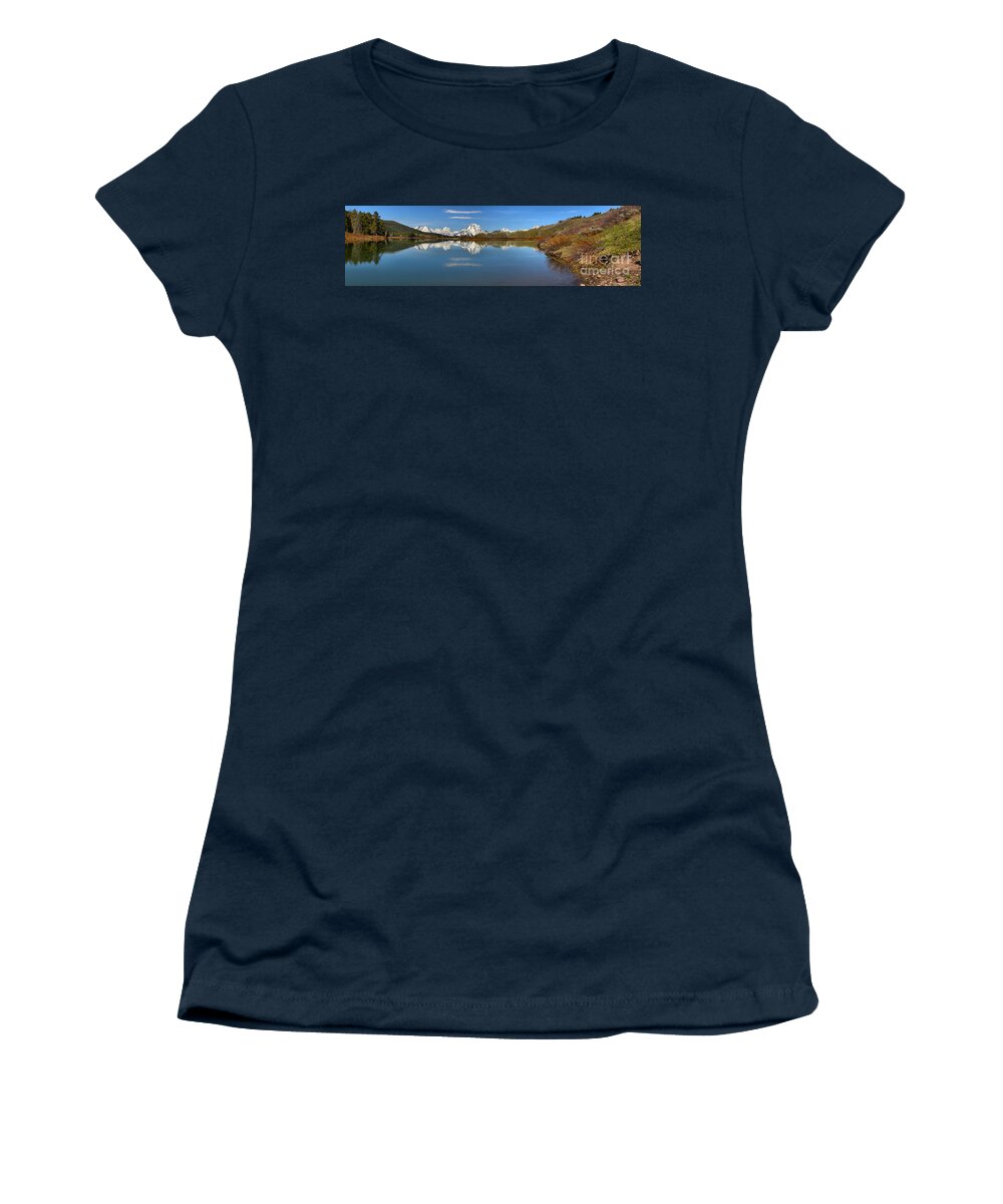 Oxbow Women's T-Shirt featuring the photograph Distant Mt. Moran Reflections by Adam Jewell