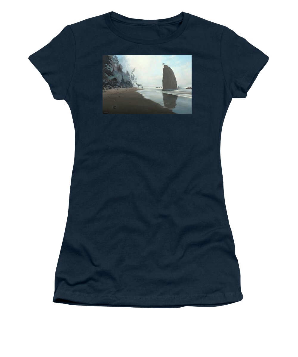 Tyrannosaurus Women's T-Shirt featuring the painting Distant Shores by Cliff Wassmann