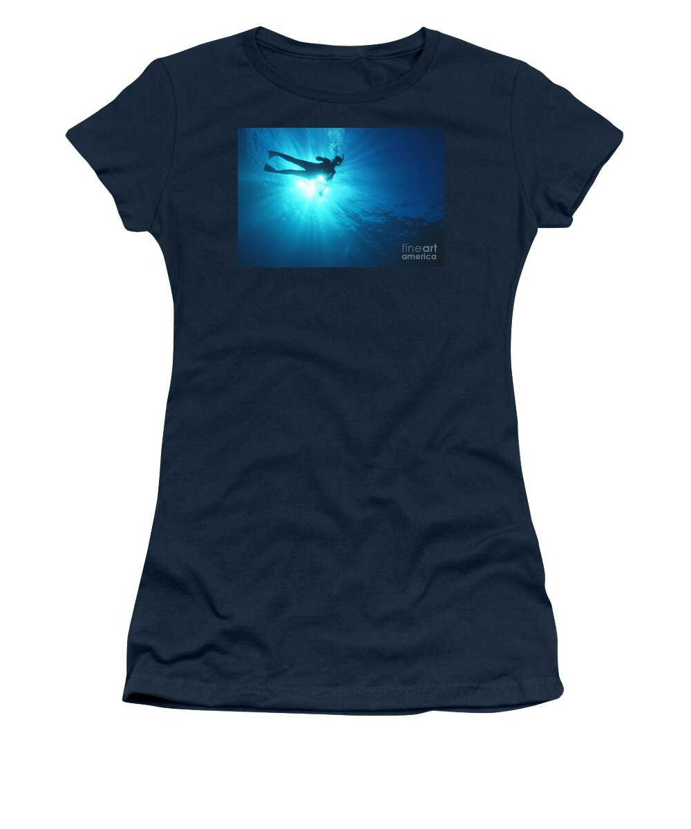 Blue Women's T-Shirt featuring the photograph Diver On Mahi Wreck by Bob Abraham - Printscapes