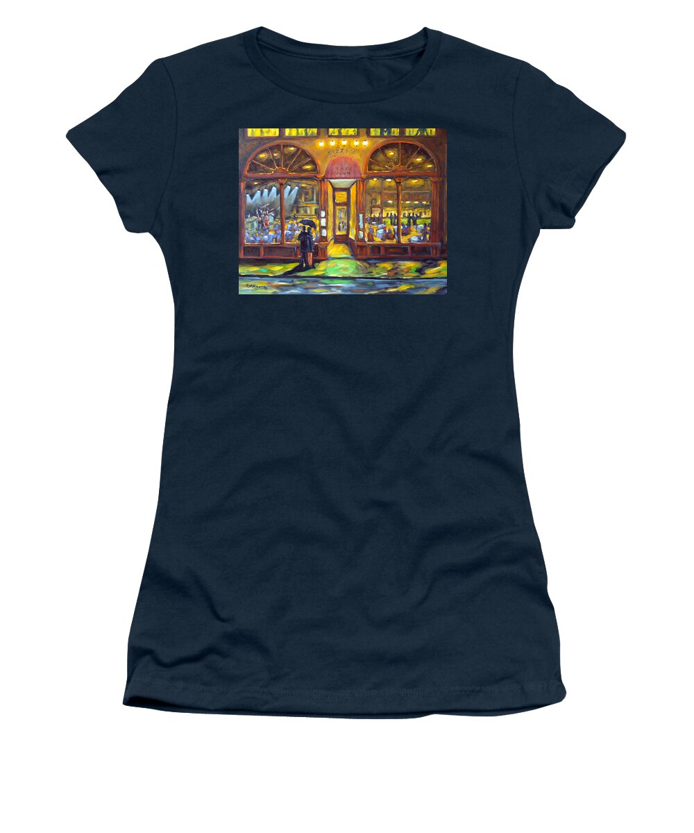 Town Women's T-Shirt featuring the painting Dizzy s Jazz Club by Richard T Pranke