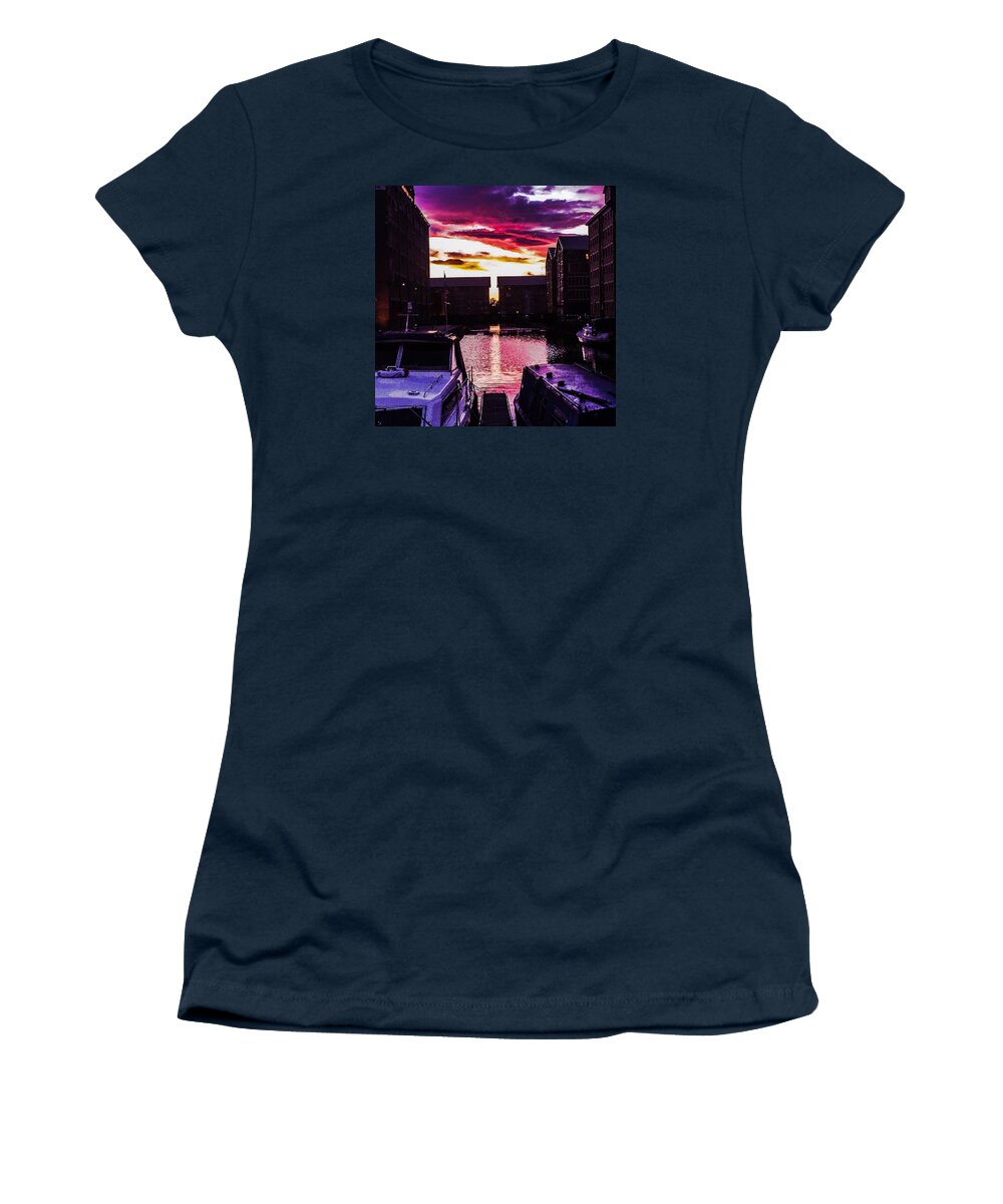 Sunset Women's T-Shirt featuring the photograph Dockland sunset by Trystan Oldfield