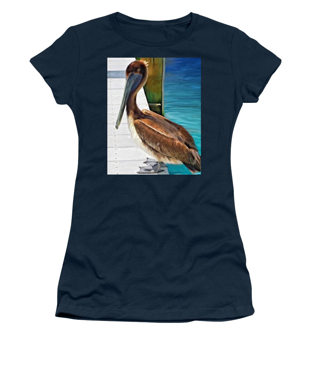 Pelican Women's T-Shirt featuring the painting Dockside Pelican by Barbara Chichester