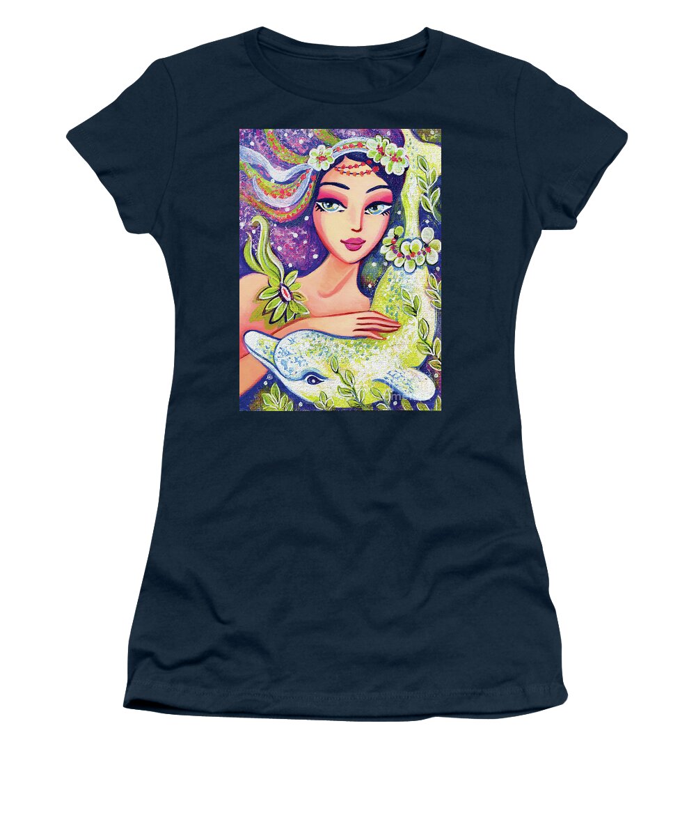 Sea Goddess Women's T-Shirt featuring the painting Dolphin Mermaid by Eva Campbell