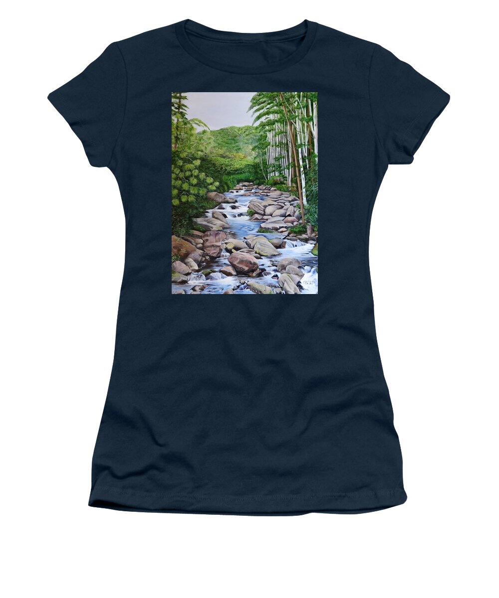 Stream Women's T-Shirt featuring the painting Down stream by Marilyn McNish