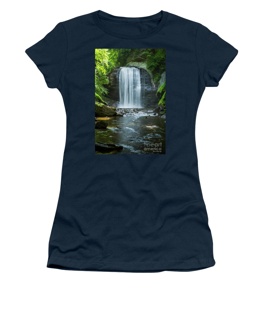 Reid Callaway Looking Glass Falls Women's T-Shirt featuring the photograph Downstream Shade Looking Glass Falls Great Smoky Mountains Art by Reid Callaway