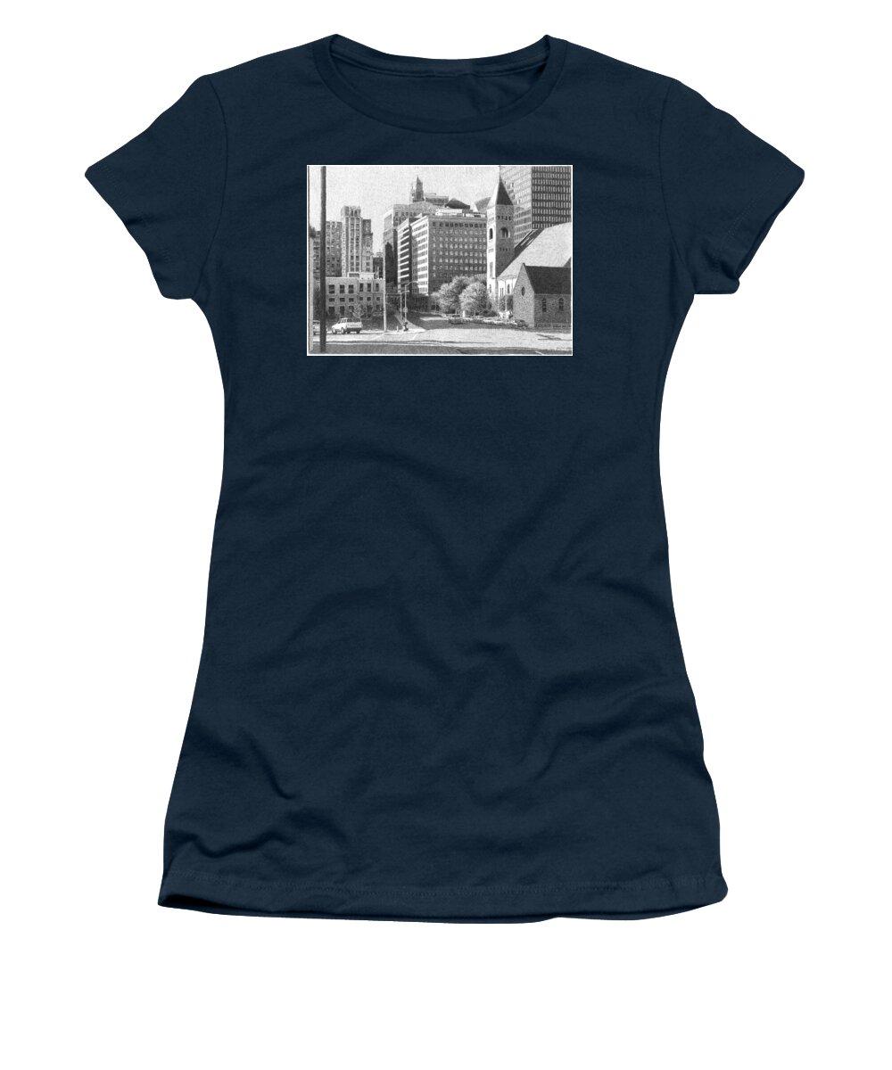 Des Moines Women's T-Shirt featuring the drawing Downtown Des Moines by Joel Lueck