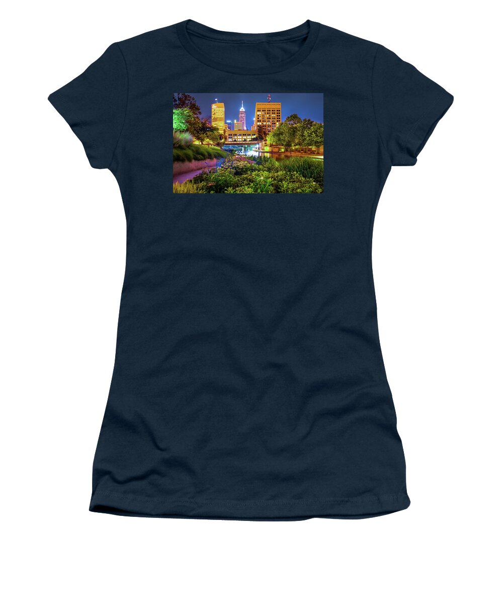 America Women's T-Shirt featuring the photograph Downtown Indianapolis Skyline at Night by Gregory Ballos