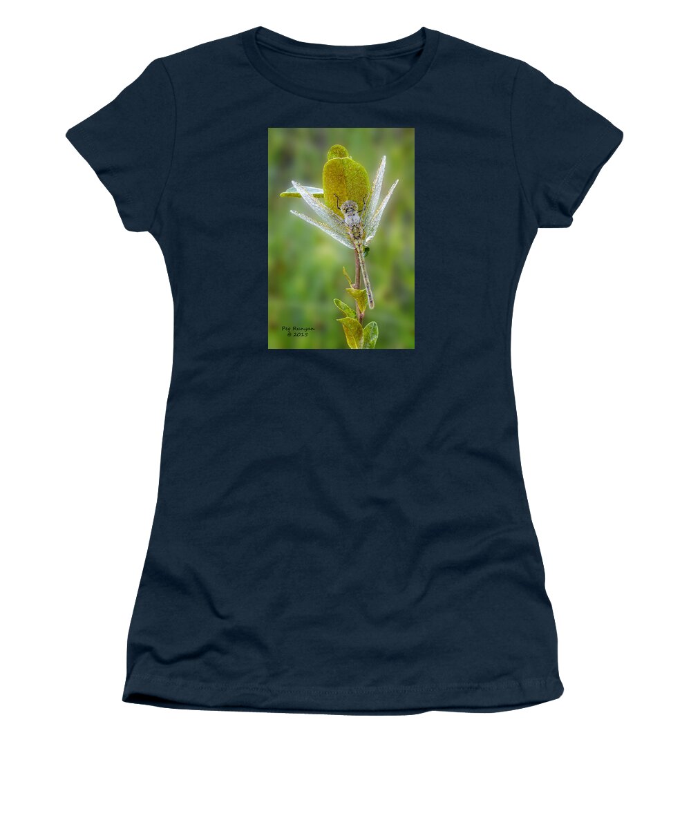 Dragon Fly Women's T-Shirt featuring the photograph Dragon Fly in the Dew by Peg Runyan