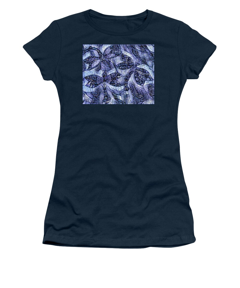 Dragonflies Women's T-Shirt featuring the digital art Dragons in blue mosaic by Megan Walsh