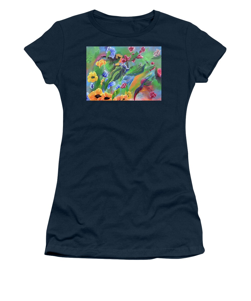 Acrylic Oil Mixed Media Art Canvas Abstract Flowers Colorful Beautiful Wall Decor Women's T-Shirt featuring the painting Dream Field by Medea Ioseliani
