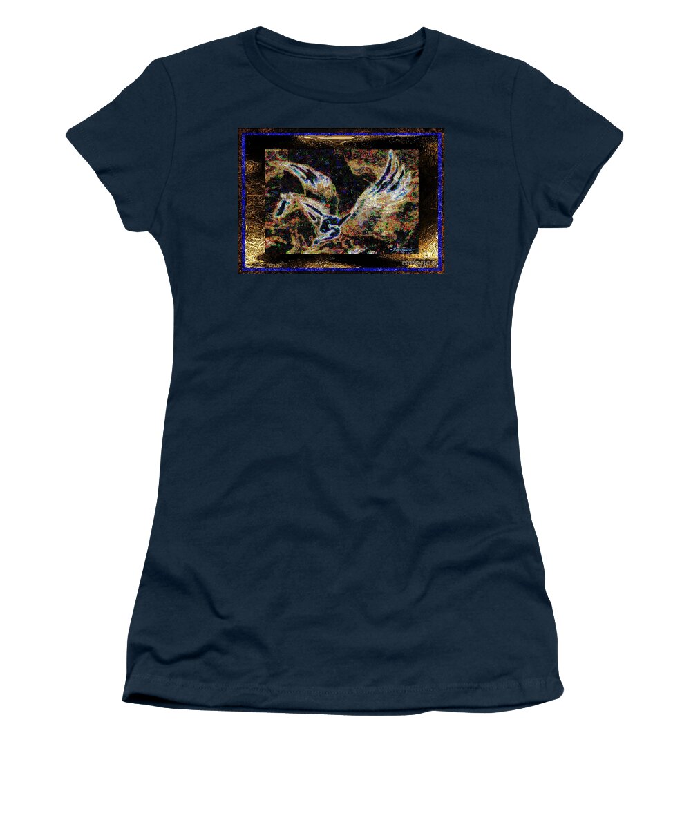 Chromatic Poetics Women's T-Shirt featuring the mixed media Dream of the Horse with Painted Wings by Aberjhani