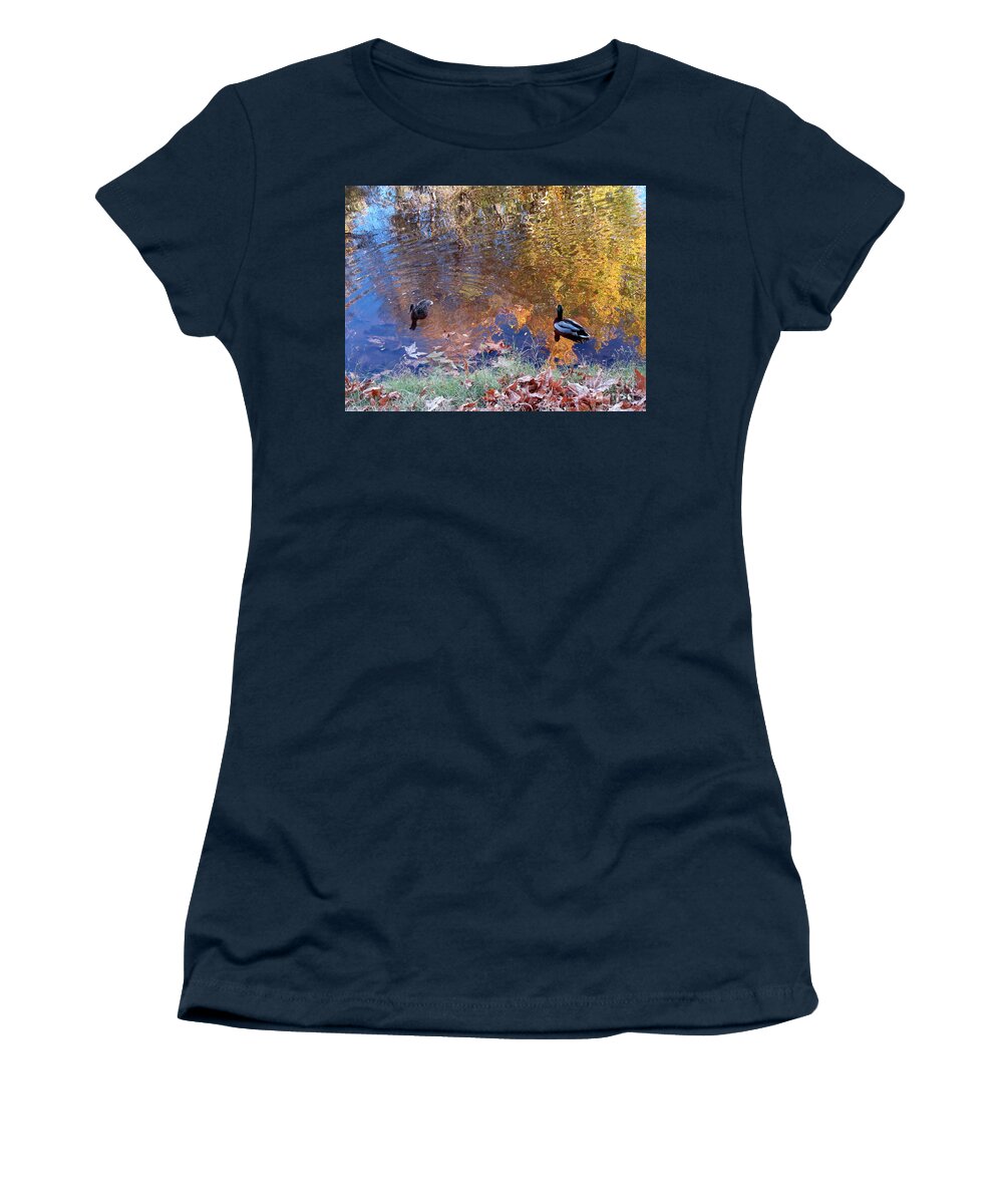 Autumn Women's T-Shirt featuring the photograph Ducks in Oak Creek Autumn Reflections by Mars Besso