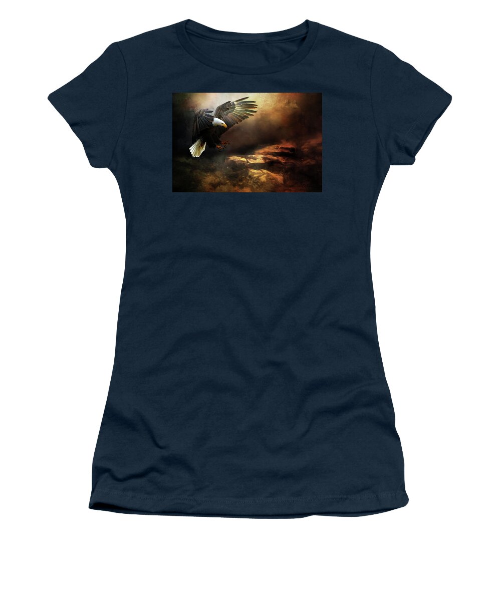 Eagle Women's T-Shirt featuring the mixed media Eagle Is Landing by Theresa Campbell
