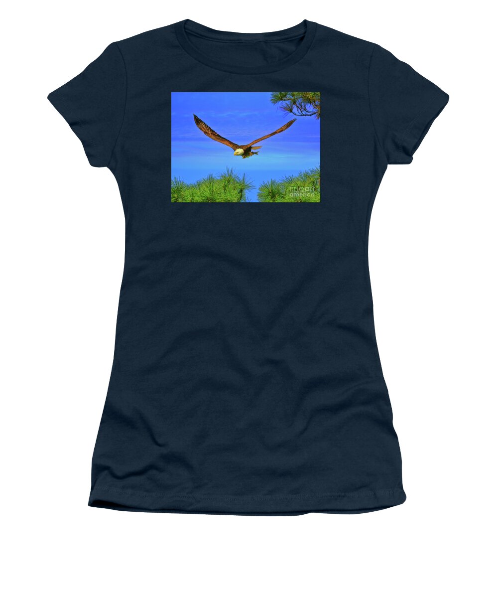 Eagle Women's T-Shirt featuring the photograph Eagle Series Through The Trees by Deborah Benoit