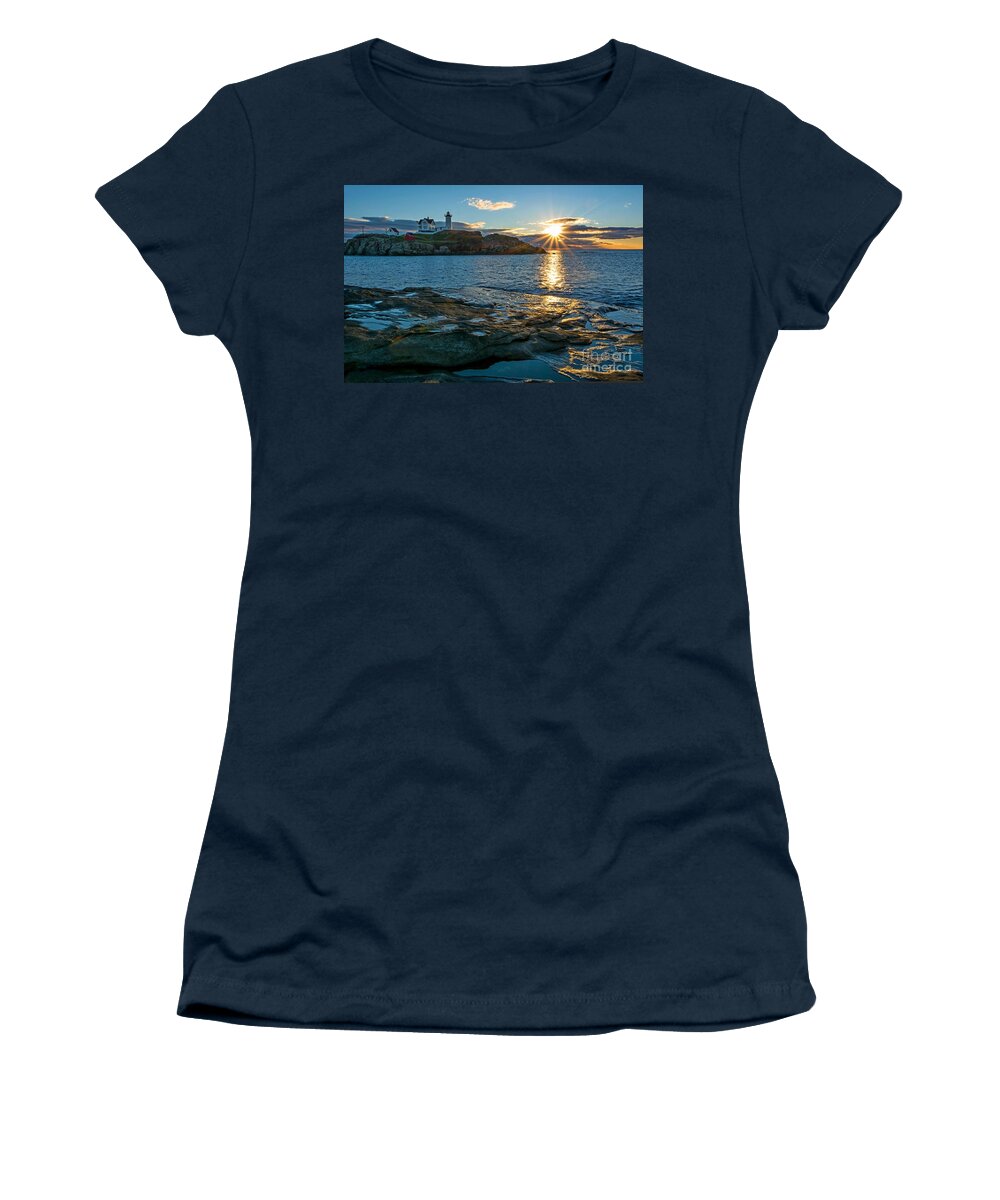 Nubble Women's T-Shirt featuring the photograph Early Morning at the Nubble by Steve Brown