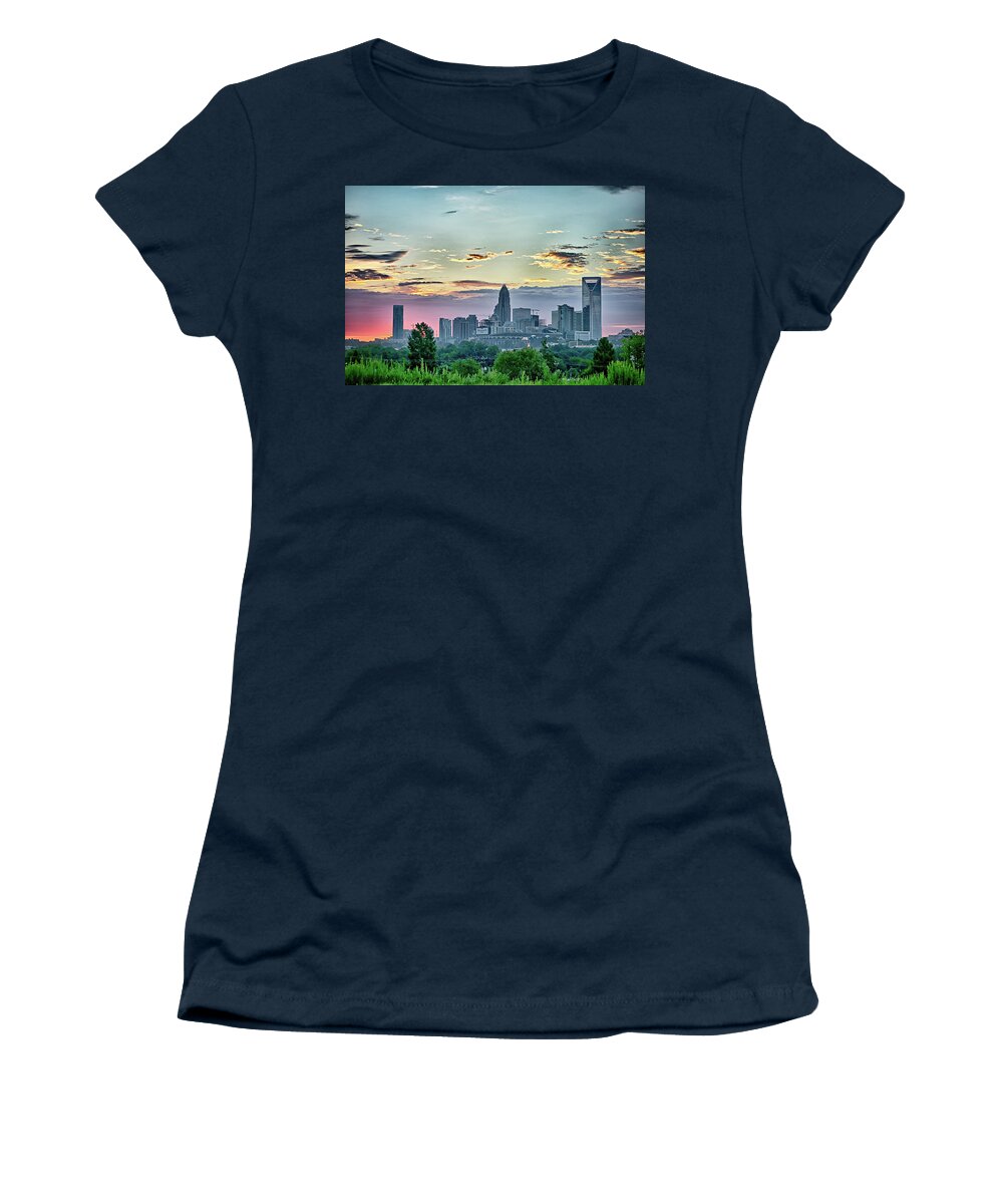 Early Women's T-Shirt featuring the photograph Early Morning Sunrise Over Charlotte North Carolina Skyline by Alex Grichenko