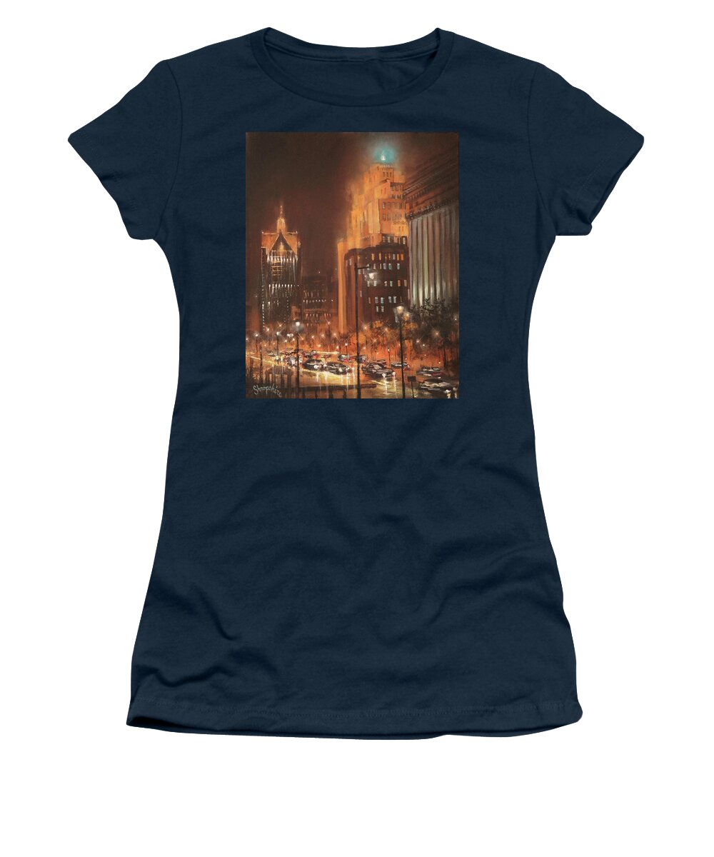 Milwaukee Women's T-Shirt featuring the painting East Wisconsin Avenue by Tom Shropshire