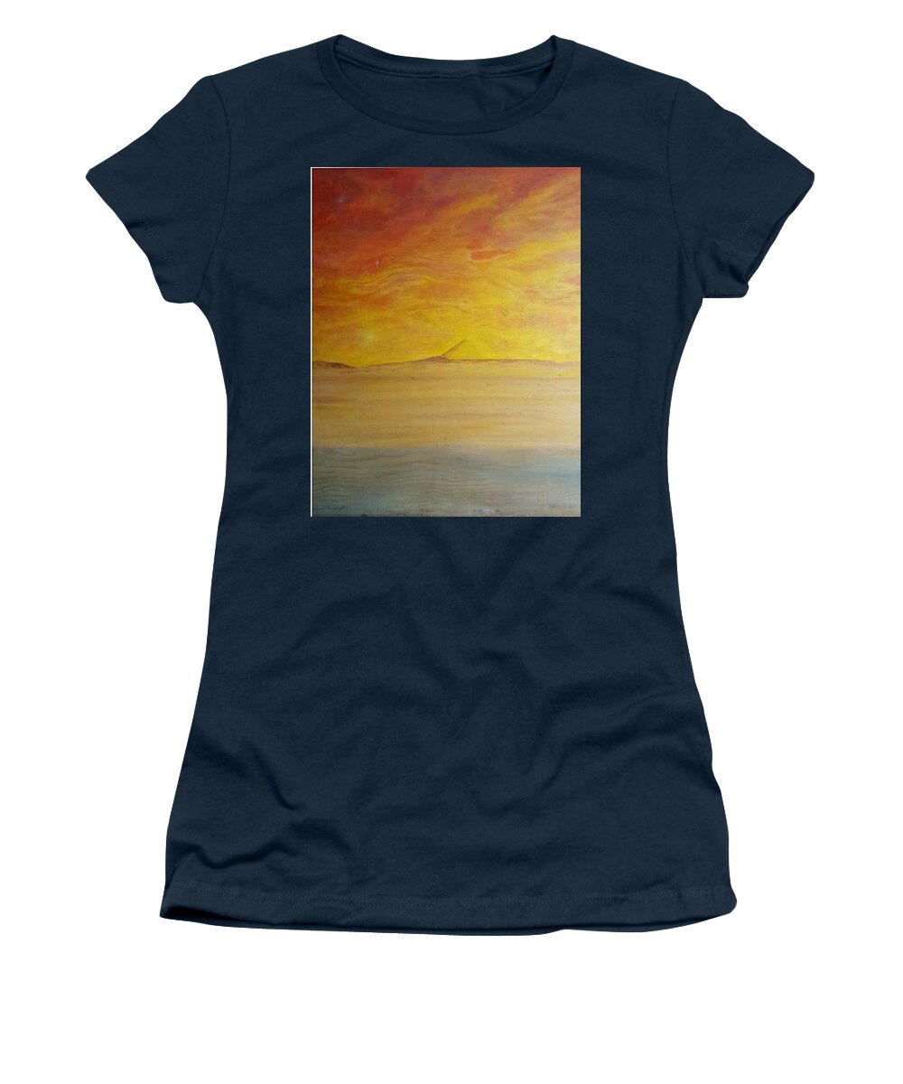 #egyptianart #egyptyiansunset #sunsetwithpyramids #egyptianart #acrylicpaintings #coolart #acrylicsonwoodpanel #abstractartforsale #camvasartprints #originalartforsale #abstractartpaintings Women's T-Shirt featuring the painting Egyptian Sunset by Cynthia Silverman