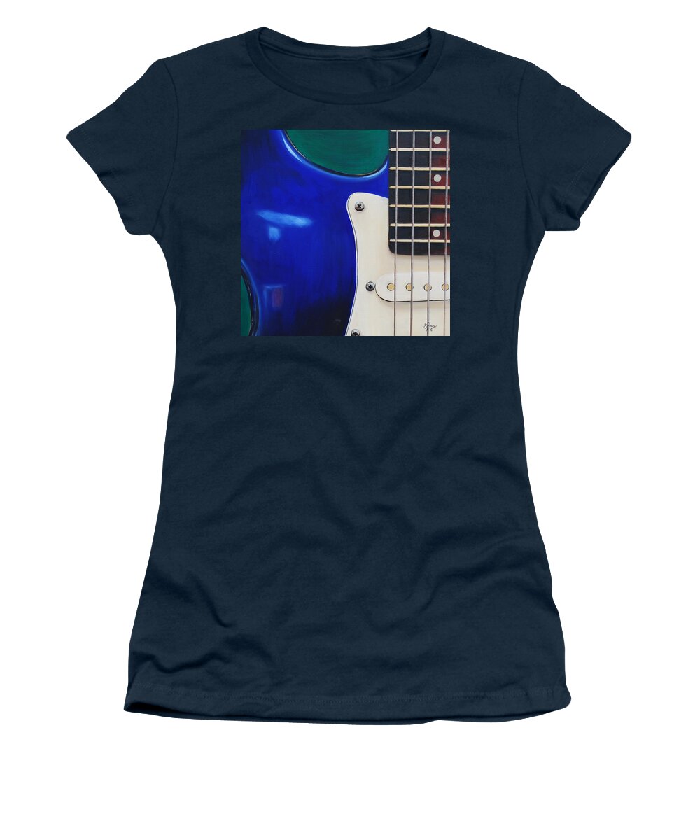 Realism Women's T-Shirt featuring the painting Electric Guitar in Blue by Emily Page