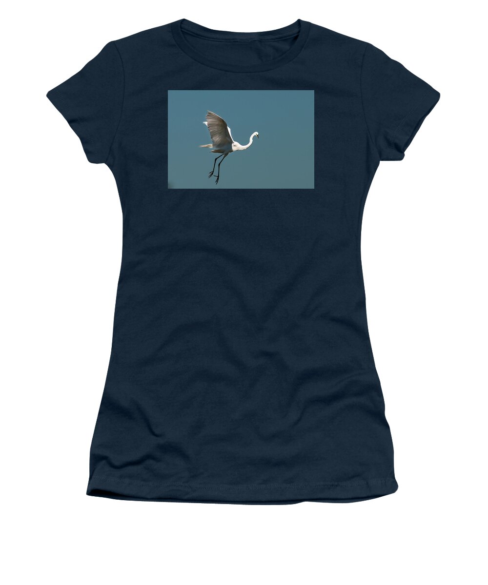 Great White Egret Women's T-Shirt featuring the photograph Elegance Of Flight by Norman Johnson