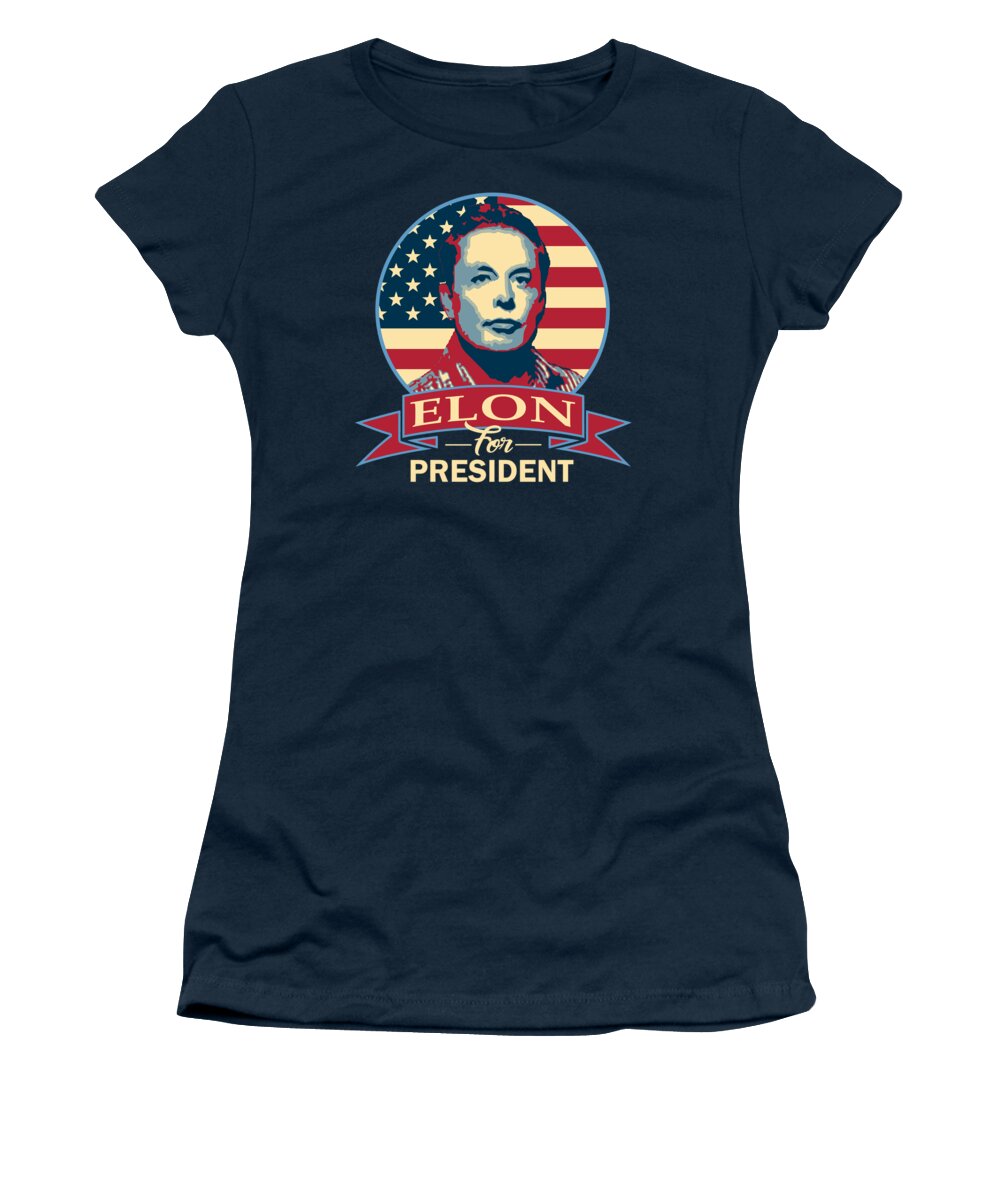 Dont Panic Women's T-Shirt featuring the digital art Elon For President American Banner Pop Art by Filip Schpindel