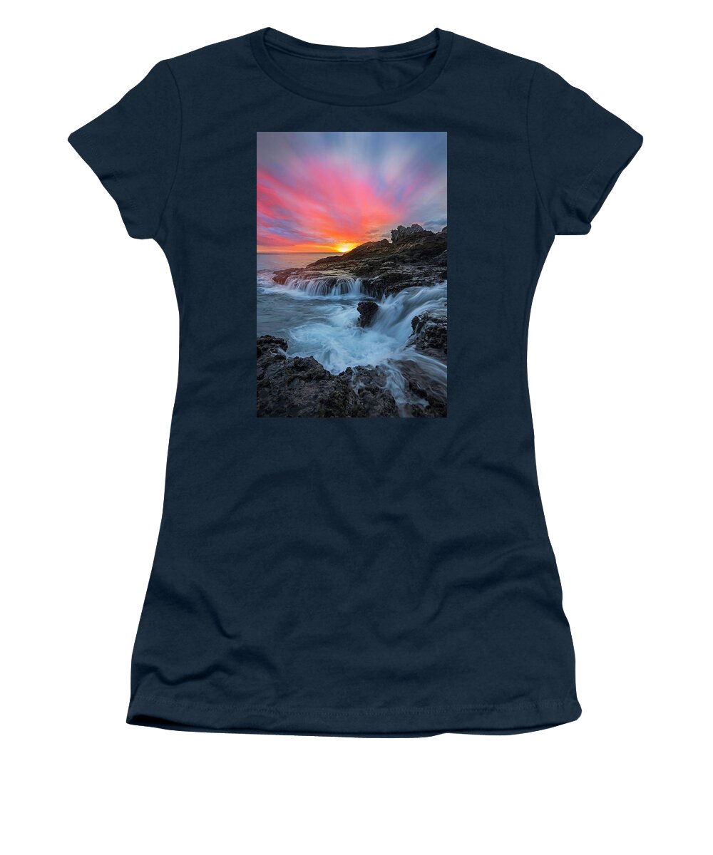 Maui Hawaii Sunset Seascape Water Clouds Lava Hawaiian Beauty Women's T-Shirt featuring the photograph Endless Sea by James Roemmling