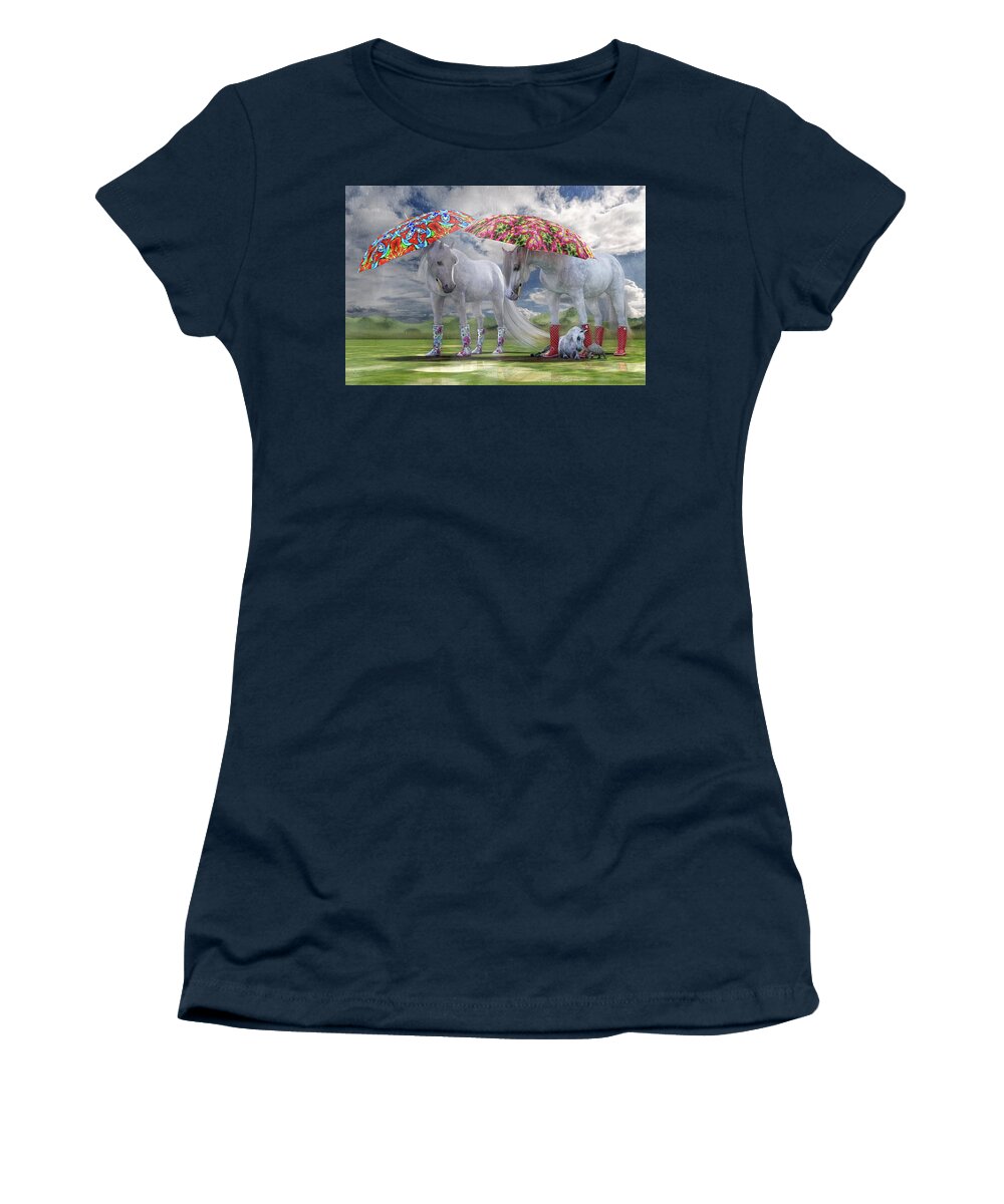 Horse Women's T-Shirt featuring the digital art Equine Spring Showers by Betsy Knapp