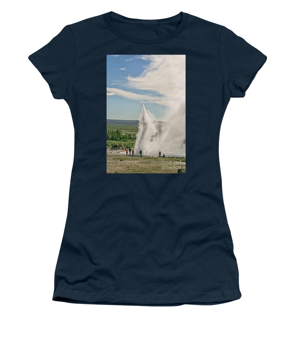 Strokkur Women's T-Shirt featuring the photograph Eruption of geyser by Patricia Hofmeester