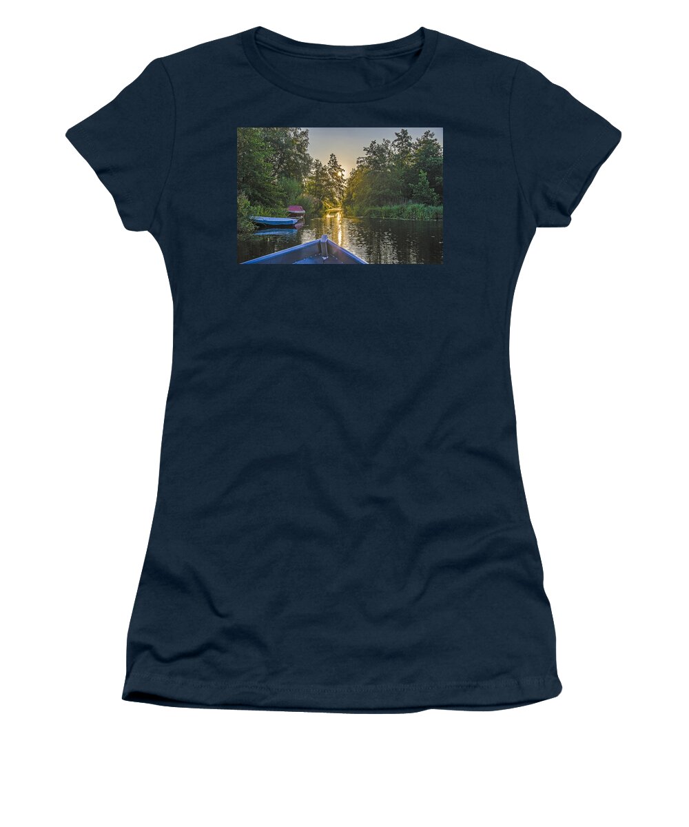 Boats Women's T-Shirt featuring the photograph Evening in Loosdrecht by Frans Blok